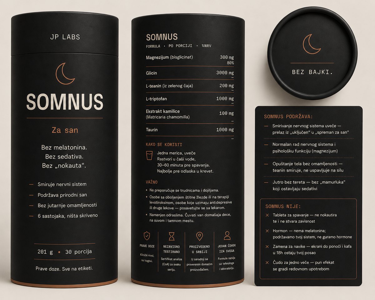 SOMNUS — kartonska tuba, prednja i zadnja strana sa formulom